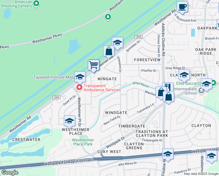 map of restaurants, bars, coffee shops, grocery stores, and more near 16102 Ridgegreen Dr in Houston