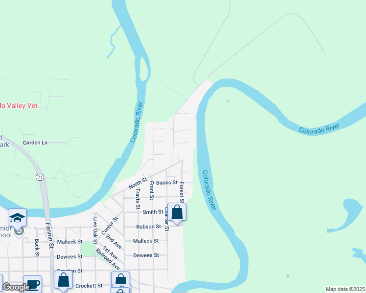 map of restaurants, bars, coffee shops, grocery stores, and more near 107 South River Drive in Columbus