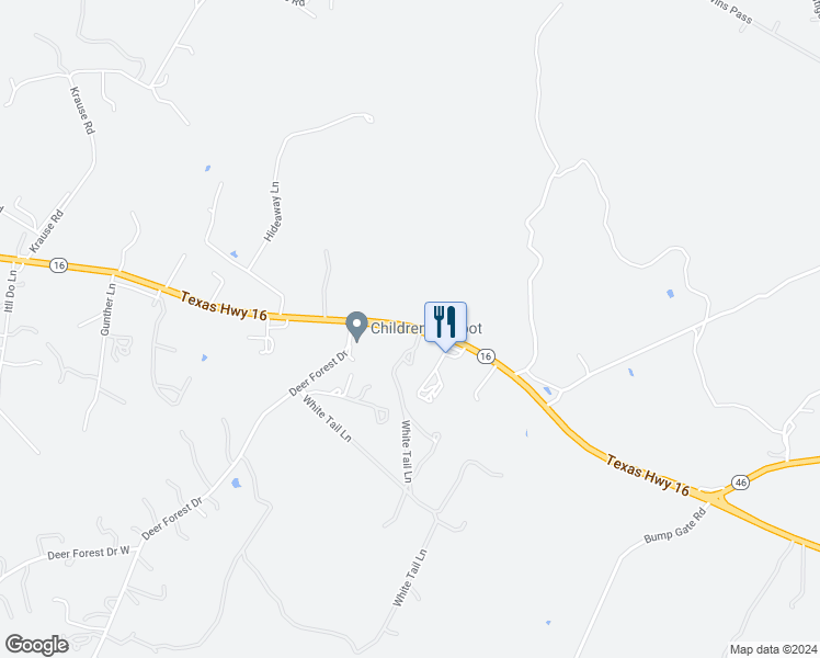 map of restaurants, bars, coffee shops, grocery stores, and more near 12150 South State Highway 16 in Pipe Creek