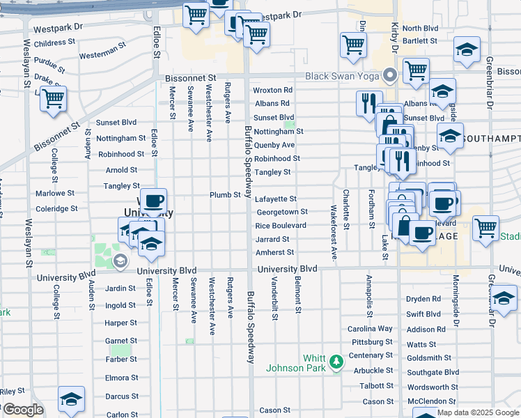 map of restaurants, bars, coffee shops, grocery stores, and more near 3118 Georgetown Street in Houston