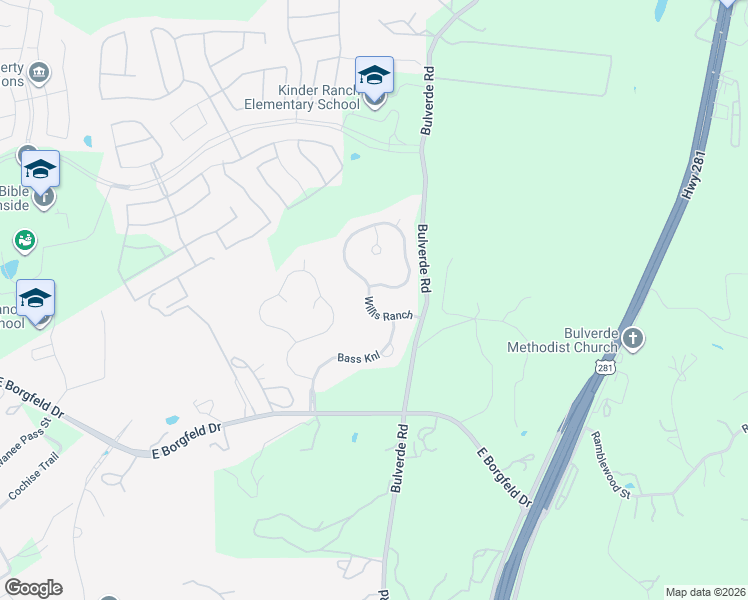 map of restaurants, bars, coffee shops, grocery stores, and more near 28238 Willis Ranch in San Antonio