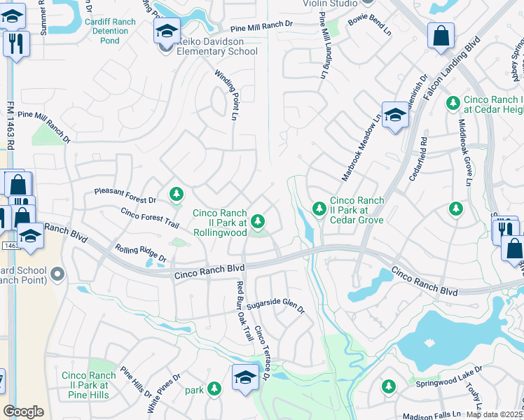 map of restaurants, bars, coffee shops, grocery stores, and more near 27414 Cinco Terrace Drive in Katy