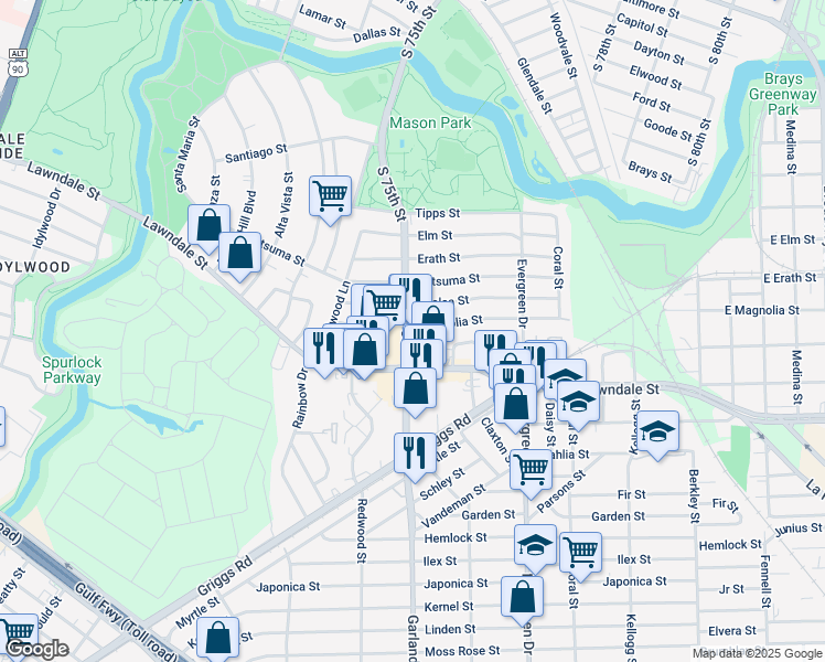 map of restaurants, bars, coffee shops, grocery stores, and more near in Houston