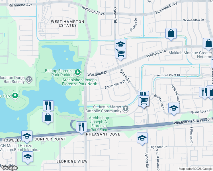 map of restaurants, bars, coffee shops, grocery stores, and more near 3711 Luton Park Drive in Houston