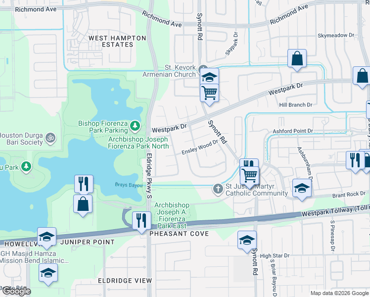 map of restaurants, bars, coffee shops, grocery stores, and more near 3711 Luton Park Drive in Houston