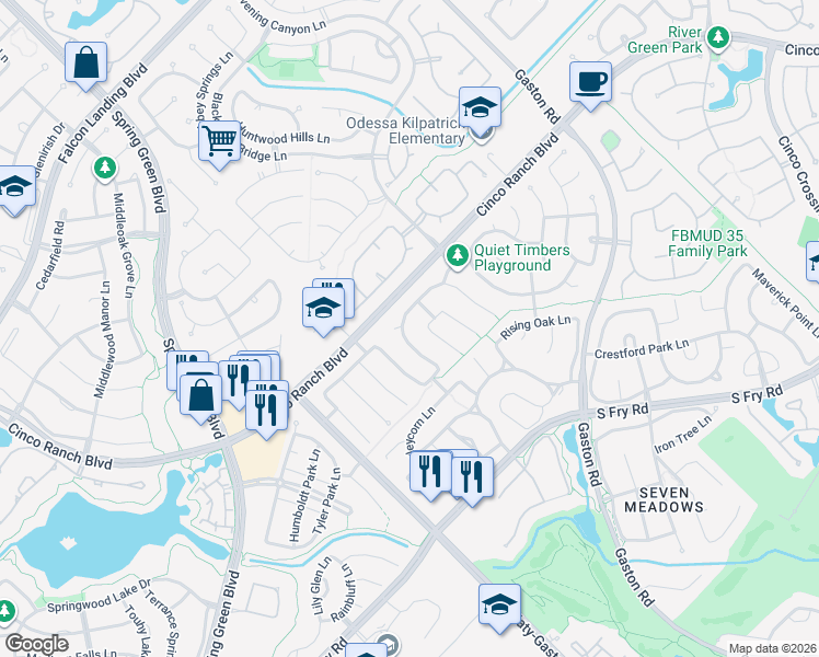 map of restaurants, bars, coffee shops, grocery stores, and more near 26619 Summerbend Hollow Lane in Katy