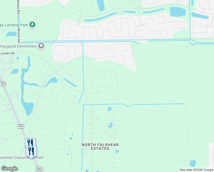 map of restaurants, bars, coffee shops, grocery stores, and more near 6011 Sprigg Street in Fulshear