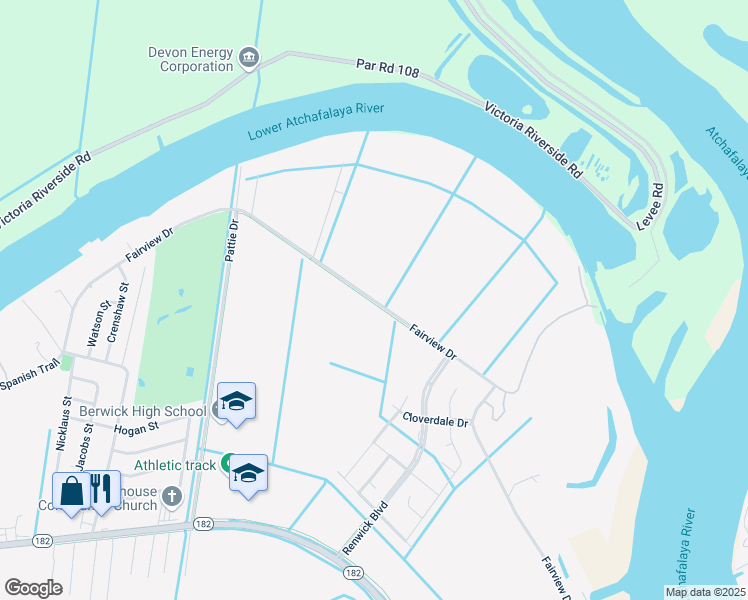 map of restaurants, bars, coffee shops, grocery stores, and more near Fairview Drive in Berwick