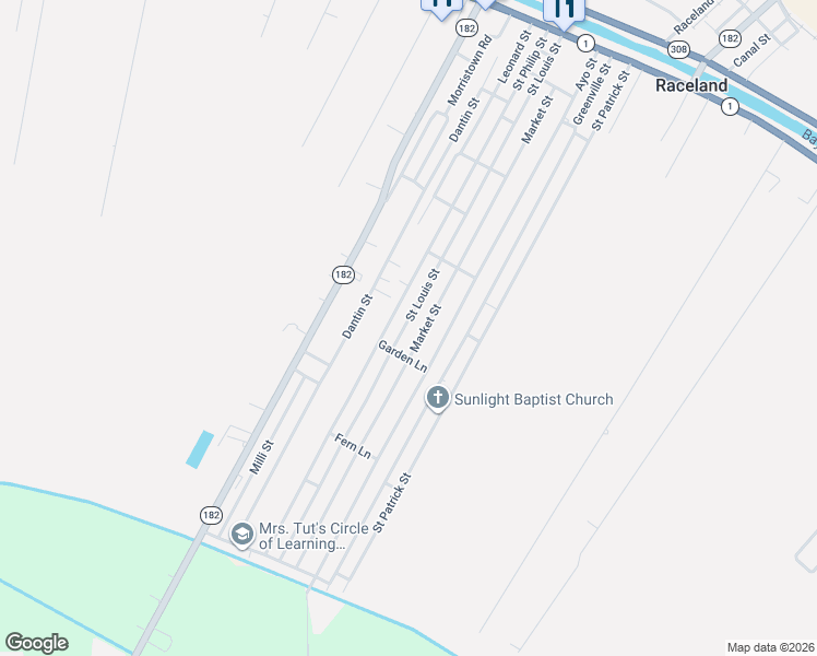 map of restaurants, bars, coffee shops, grocery stores, and more near 729-733 Saint Philip Street in Raceland