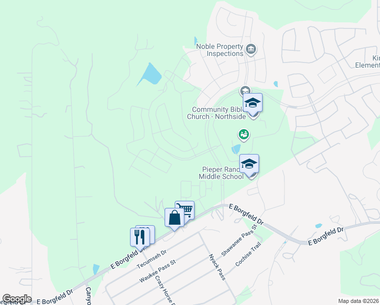map of restaurants, bars, coffee shops, grocery stores, and more near 28402 Shailene Drive in San Antonio