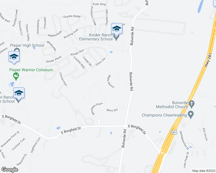 map of restaurants, bars, coffee shops, grocery stores, and more near 28323 Willis Ranch in San Antonio