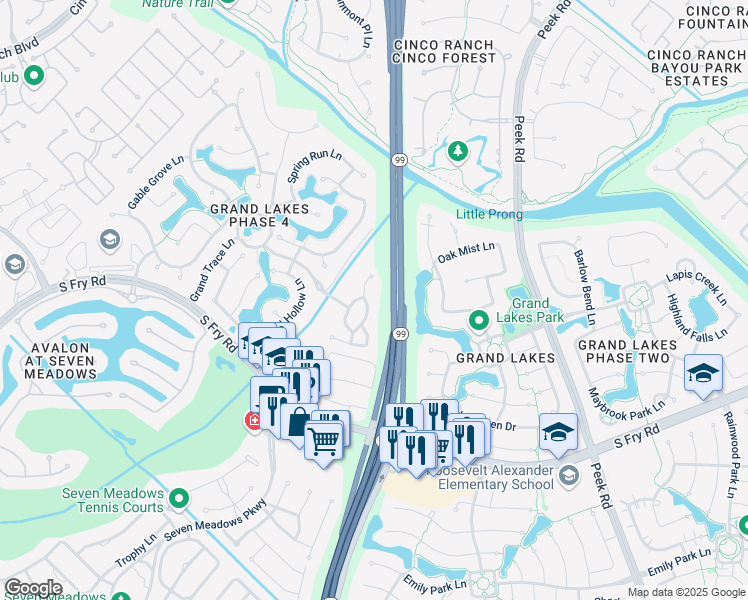 map of restaurants, bars, coffee shops, grocery stores, and more near 3907 Rose Grove Lane in Katy