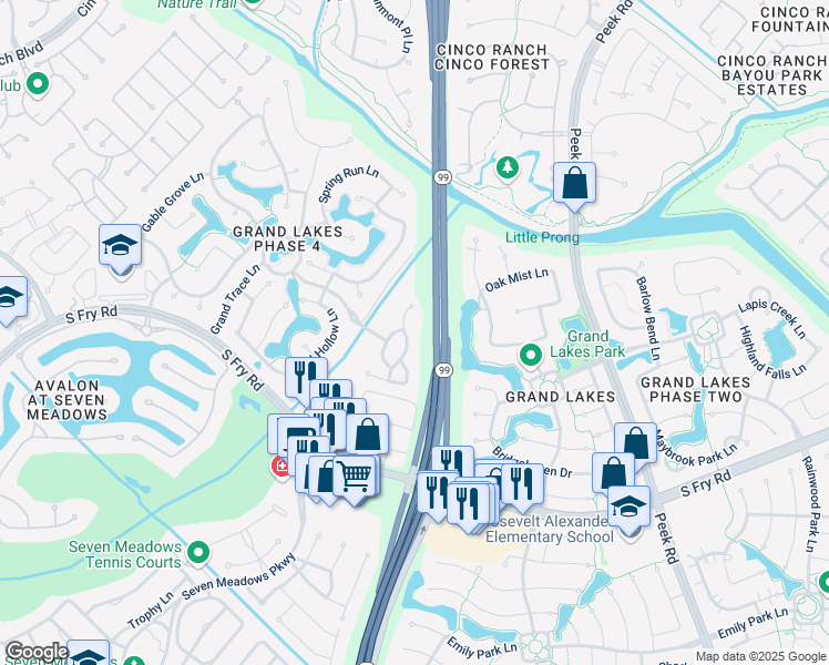 map of restaurants, bars, coffee shops, grocery stores, and more near 3907 Rose Grove Lane in Katy