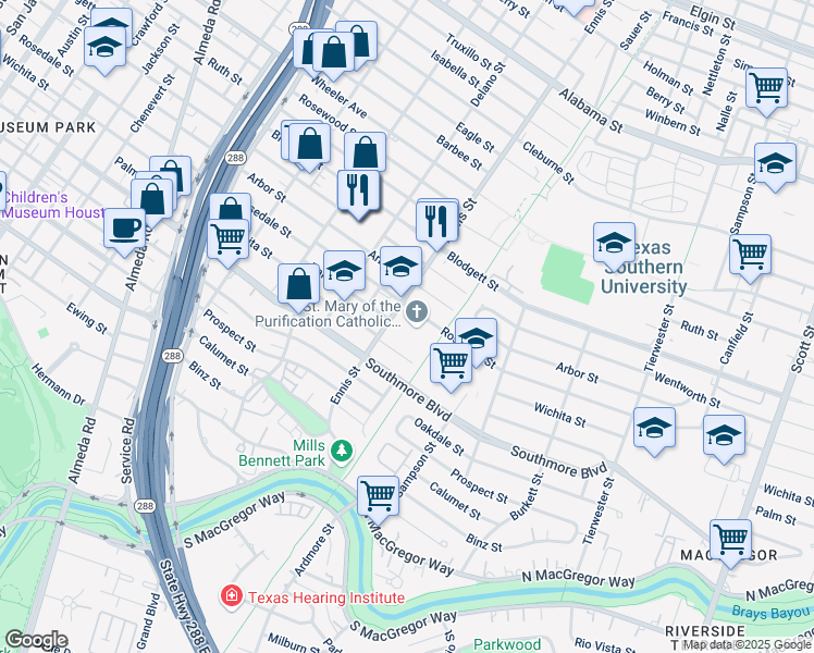 map of restaurants, bars, coffee shops, grocery stores, and more near 3006 Rosedale Street in Houston
