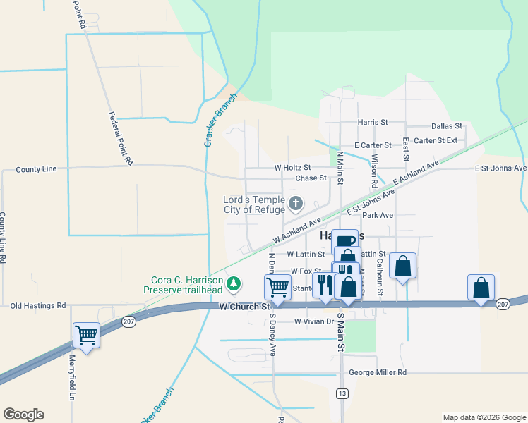 map of restaurants, bars, coffee shops, grocery stores, and more near 308 Hatten Lane in Hastings