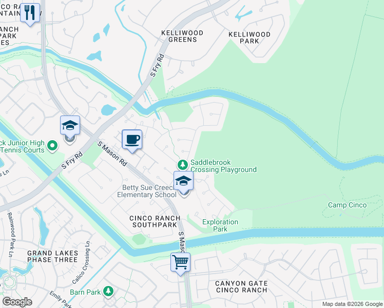 map of restaurants, bars, coffee shops, grocery stores, and more near 22011 Sage Mountain Lane in Katy