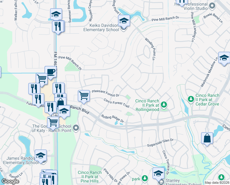 map of restaurants, bars, coffee shops, grocery stores, and more near 4831 Oak Rambling Drive in Katy