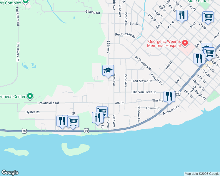 map of restaurants, bars, coffee shops, grocery stores, and more near 111 25th Avenue in Apalachicola