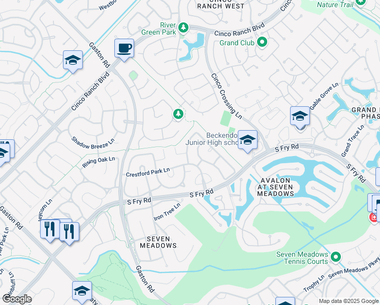 map of restaurants, bars, coffee shops, grocery stores, and more near 8311 Rosetrail Bend Lane in Katy