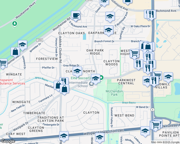 map of restaurants, bars, coffee shops, grocery stores, and more near 3535 Green Crest Drive in Houston