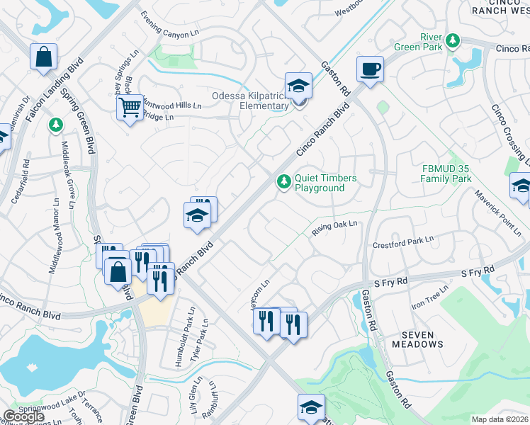 map of restaurants, bars, coffee shops, grocery stores, and more near 26619 Summerbend Hollow Lane in Katy