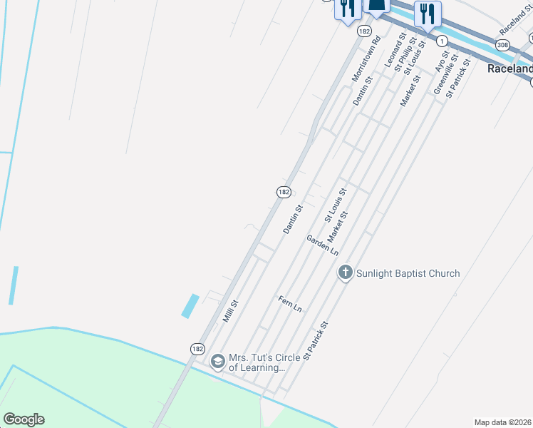 map of restaurants, bars, coffee shops, grocery stores, and more near 2213 Louisiana 182 in Raceland