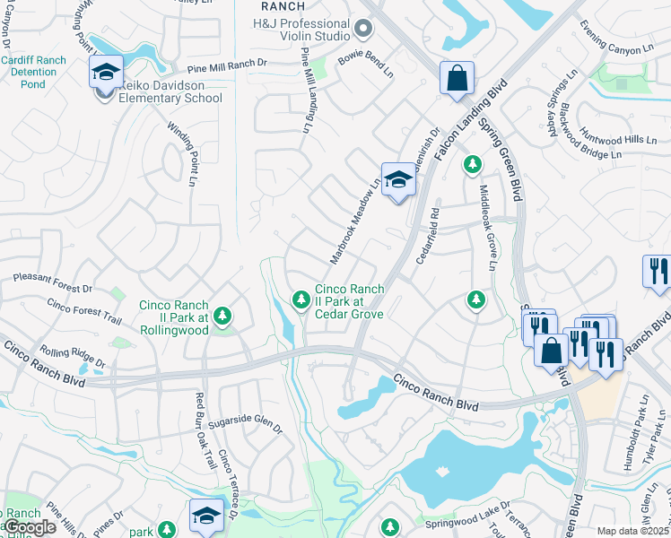 map of restaurants, bars, coffee shops, grocery stores, and more near 4715 Marbrook Meadow Lane in Katy