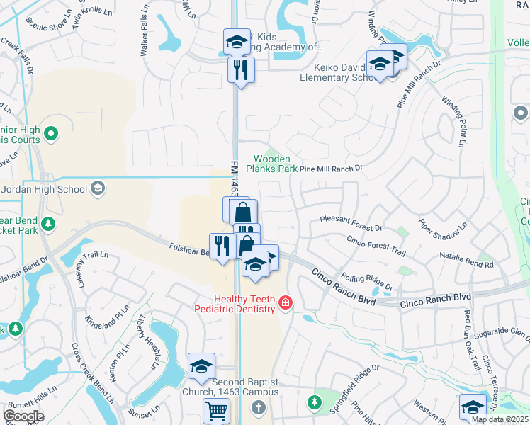 map of restaurants, bars, coffee shops, grocery stores, and more near 28734 Maple Red Drive in Katy