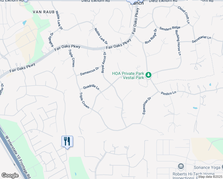 map of restaurants, bars, coffee shops, grocery stores, and more near 28233 Royal Ascot Drive in Boerne