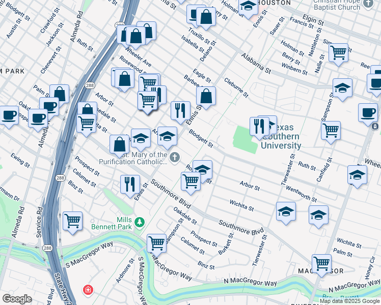 map of restaurants, bars, coffee shops, grocery stores, and more near 3124 Arbor Street in Houston