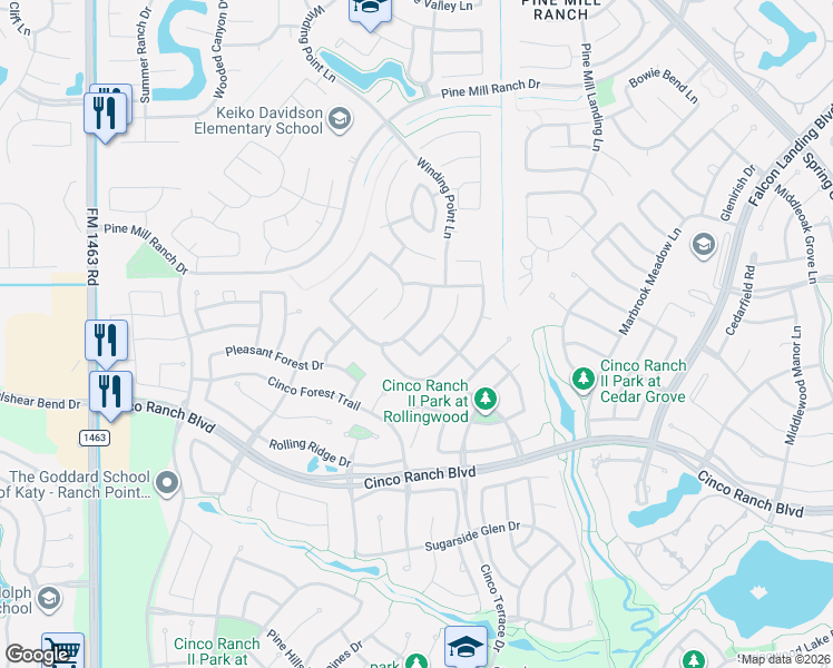 map of restaurants, bars, coffee shops, grocery stores, and more near 4514 Crossvale Ridge Lane in Katy