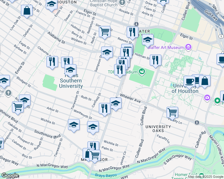 map of restaurants, bars, coffee shops, grocery stores, and more near 3714 Wheeler Avenue in Houston