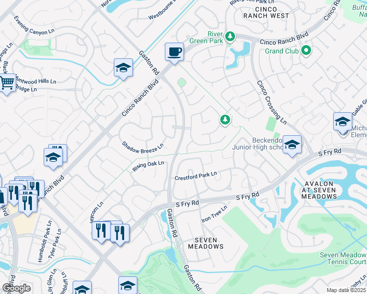 map of restaurants, bars, coffee shops, grocery stores, and more near 26022 Trailcliff Court in Katy
