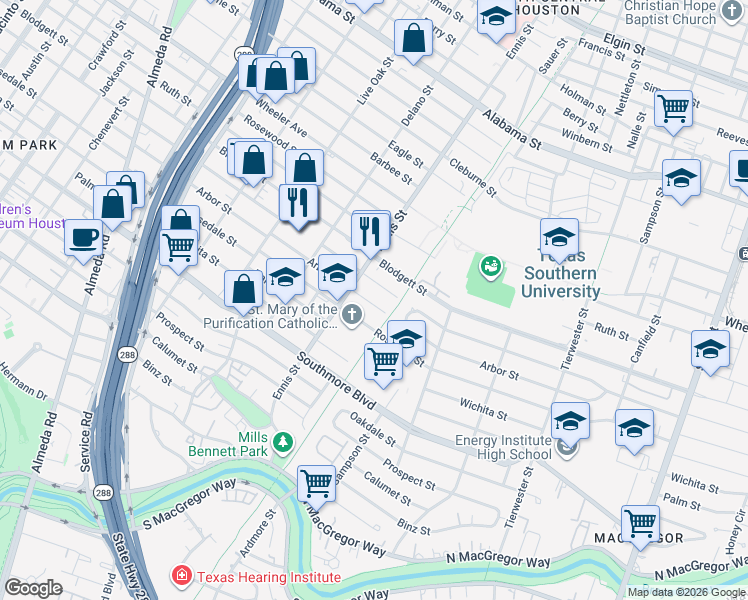 map of restaurants, bars, coffee shops, grocery stores, and more near 3019 Wentworth Street in Houston