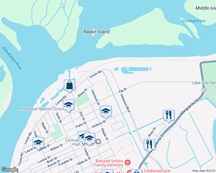 map of restaurants, bars, coffee shops, grocery stores, and more near 2698 Fir Drive in Morgan City