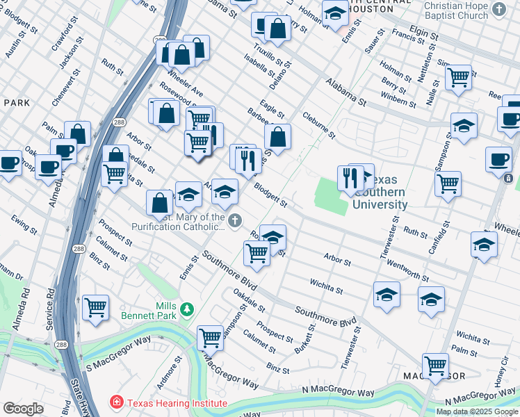 map of restaurants, bars, coffee shops, grocery stores, and more near 3019 Wentworth Street in Houston