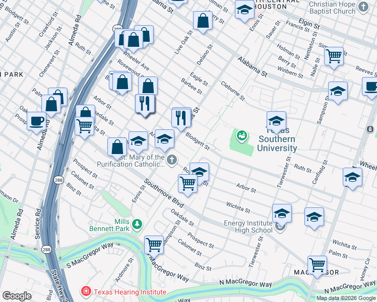 map of restaurants, bars, coffee shops, grocery stores, and more near 3019 Wentworth Street in Houston