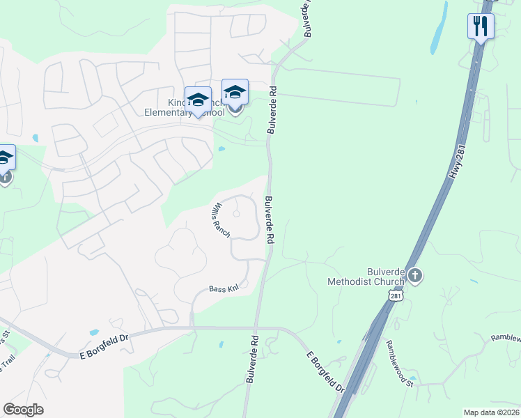 map of restaurants, bars, coffee shops, grocery stores, and more near 2206 Bella Daisy in San Antonio