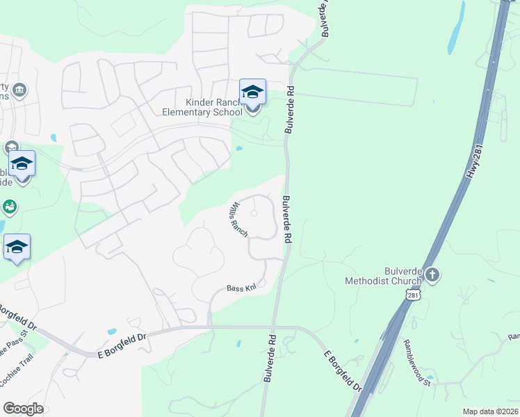 map of restaurants, bars, coffee shops, grocery stores, and more near 28442 Joanie Kay in San Antonio