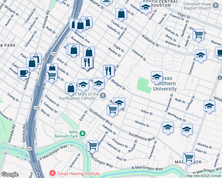 map of restaurants, bars, coffee shops, grocery stores, and more near 3019 Wentworth Street in Houston