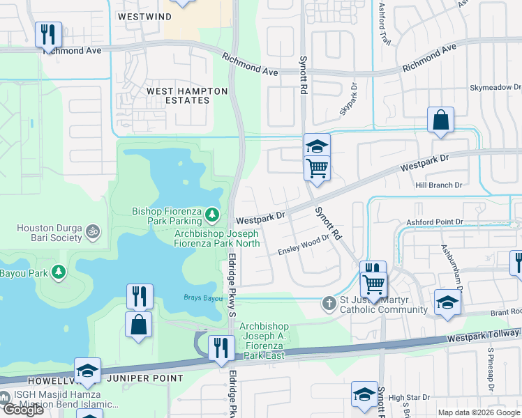 map of restaurants, bars, coffee shops, grocery stores, and more near 3443 Golders Green Drive in Houston