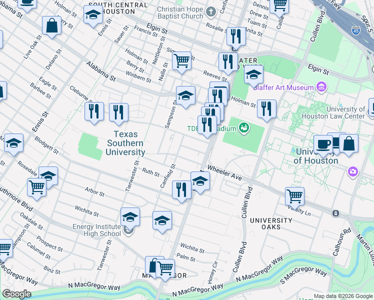 map of restaurants, bars, coffee shops, grocery stores, and more near 3707 Eagle Street in Houston