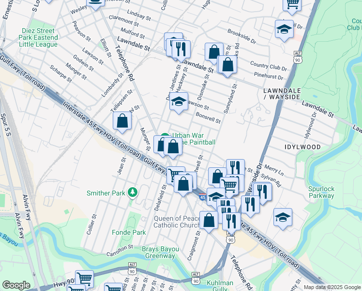 map of restaurants, bars, coffee shops, grocery stores, and more near 2008 Dismuke Street in Houston