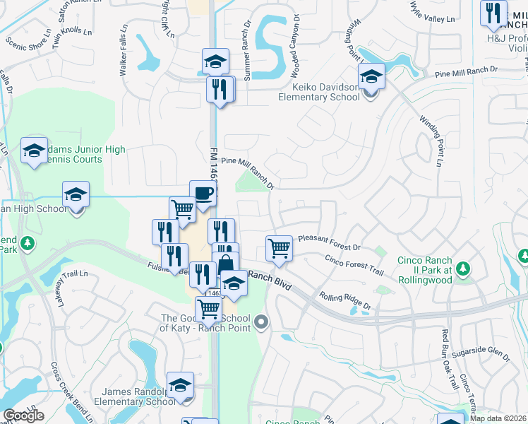 map of restaurants, bars, coffee shops, grocery stores, and more near 4823 Guster Drive in Katy