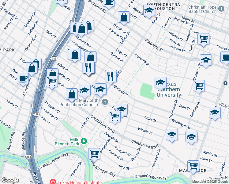 map of restaurants, bars, coffee shops, grocery stores, and more near 3019 Wentworth Street in Houston