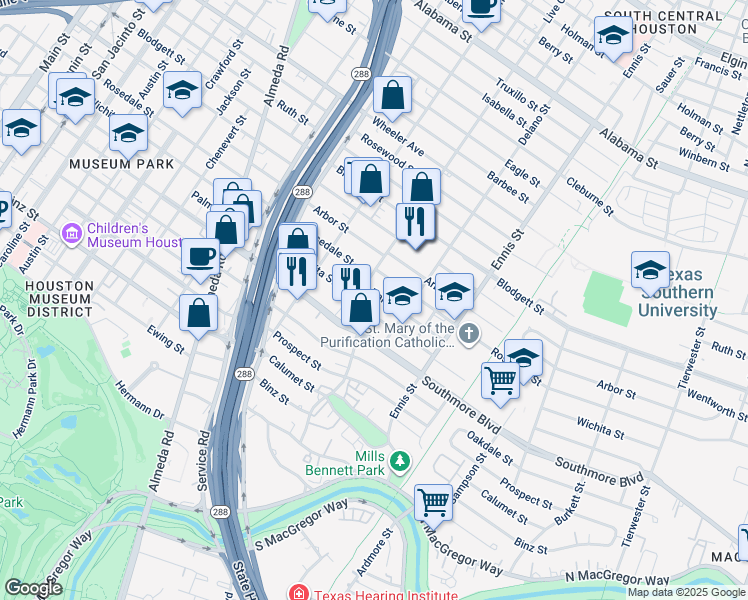 map of restaurants, bars, coffee shops, grocery stores, and more near 2524 Wichita Street in Houston