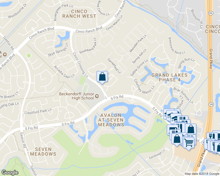 map of restaurants, bars, coffee shops, grocery stores, and more near 25303 Calderstone Court in Katy