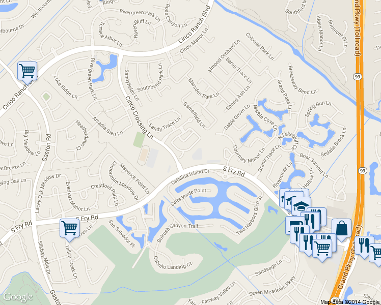 map of restaurants, bars, coffee shops, grocery stores, and more near 25271 Boulder Bend Lane in Katy