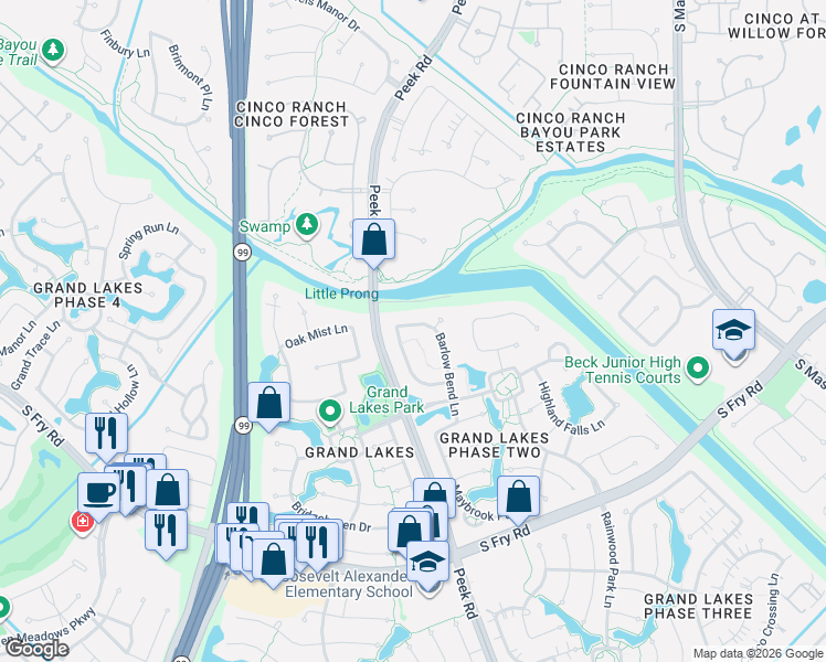 map of restaurants, bars, coffee shops, grocery stores, and more near 22311 Seal Valley Lane in Katy