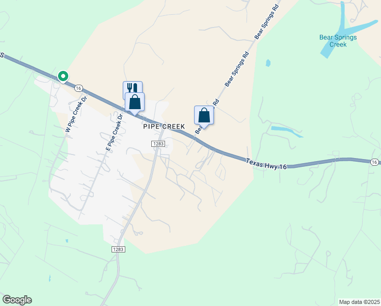 map of restaurants, bars, coffee shops, grocery stores, and more near 10172 South State Highway 16 in Pipe Creek